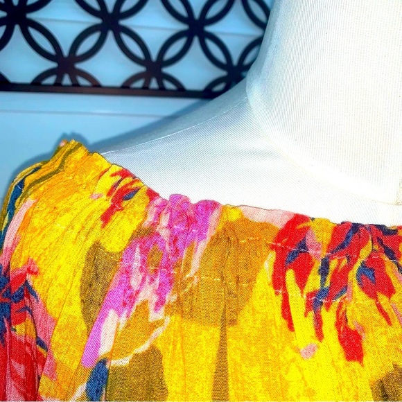 Women’s NWT Terra & Sky Pink and Yellow Boho Ruffled shoulder Blouse size 4XL - Picture 3 of 7